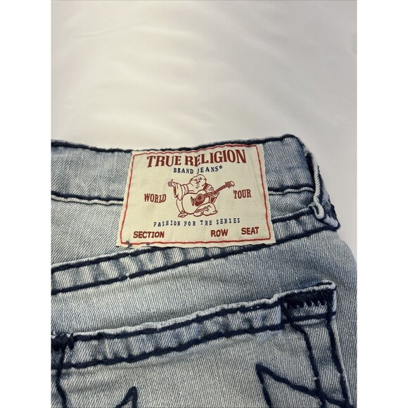 True Religion Ricky Super T Fray Relaxed Straight Shorts Men SZ 32 Light Demin - Picture 9 of 11